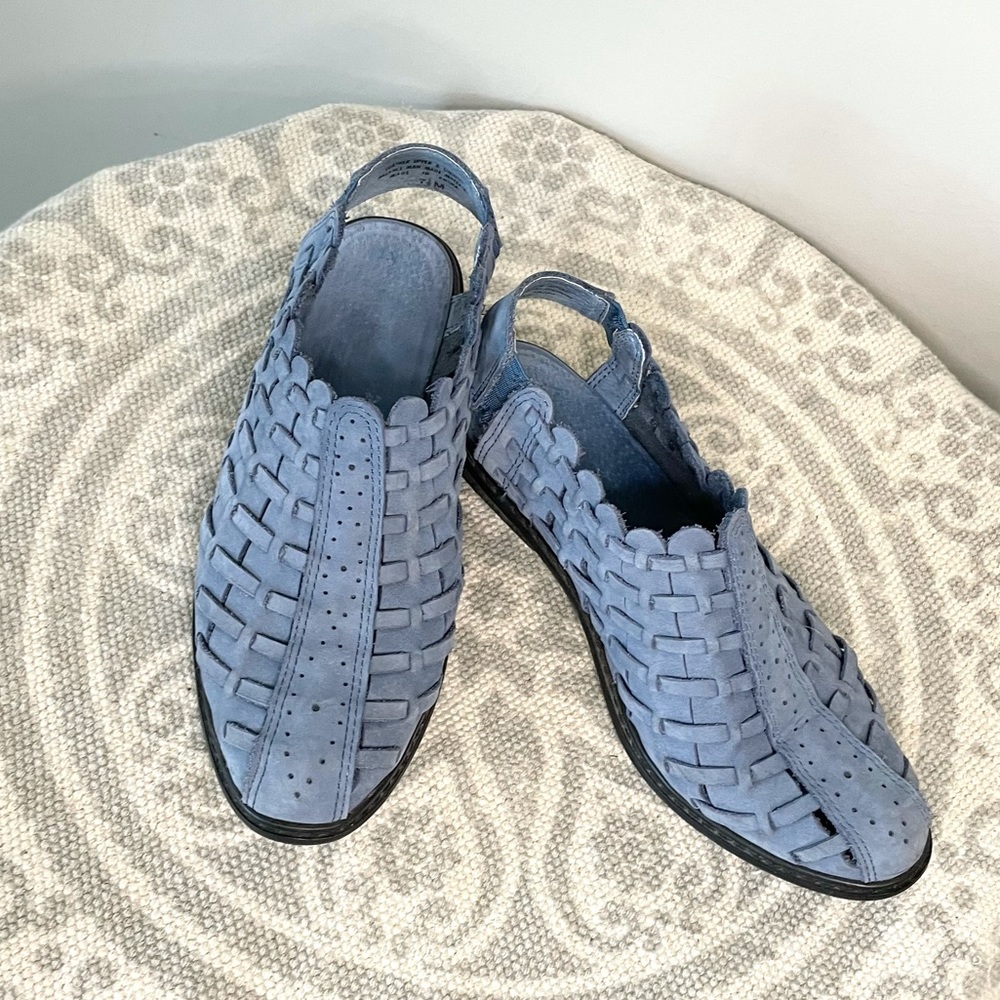 Annie Flex Blue Suede Woven Slingback Sandals